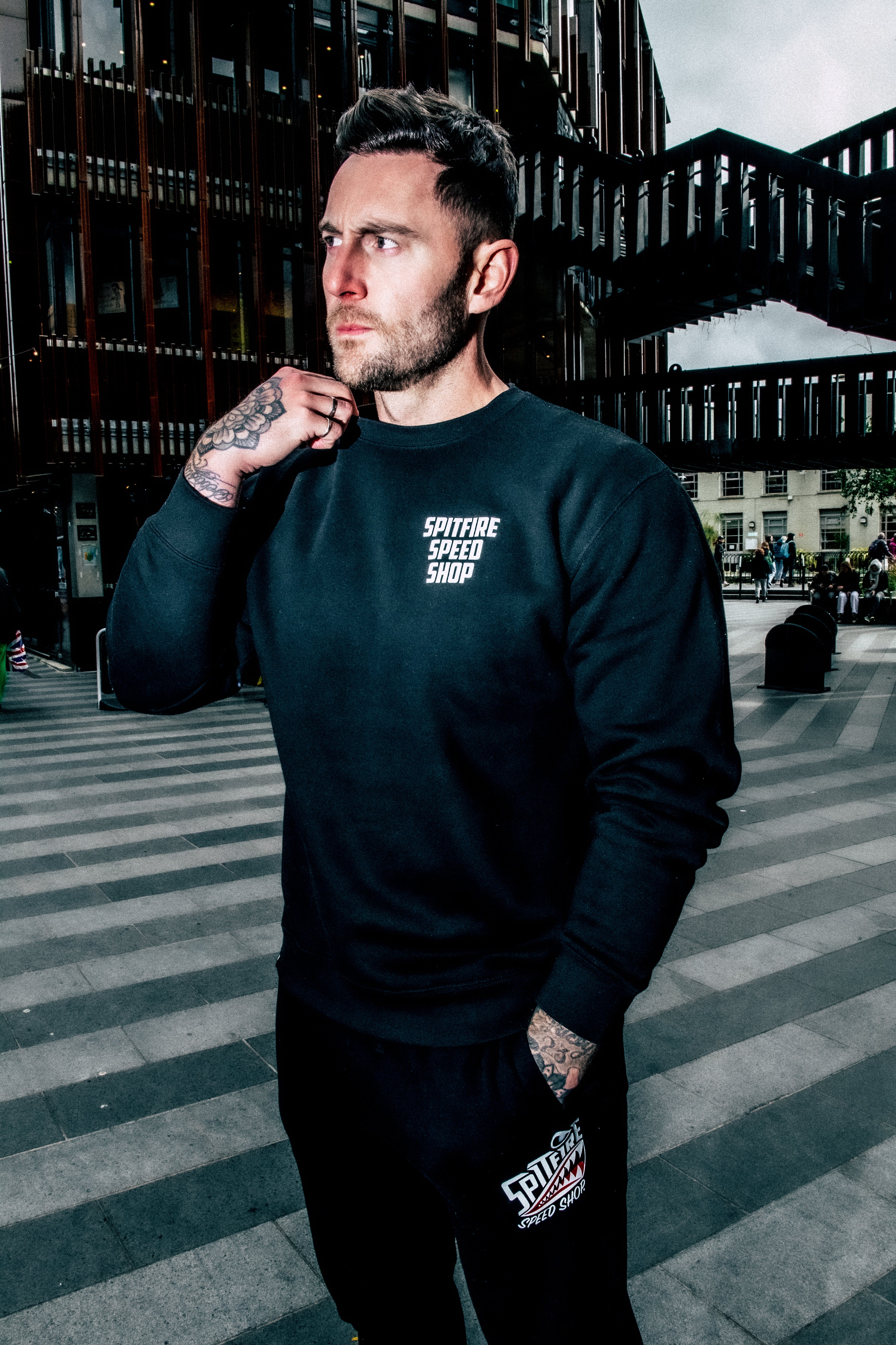 Spitfire Black Crew Sweatshirt With White Logo