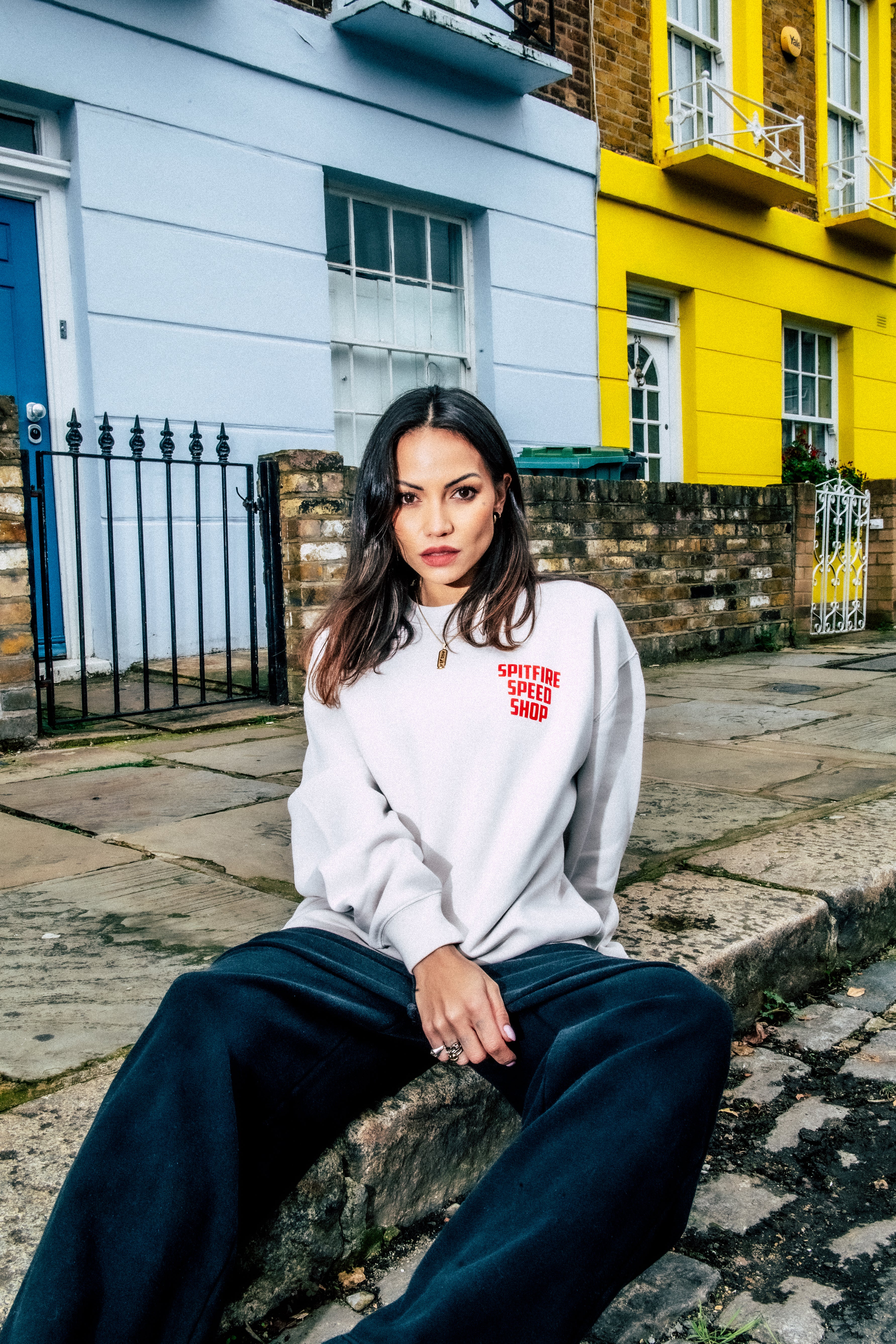 Spitfire Bone White Crew Sweatshirt With Red Logo