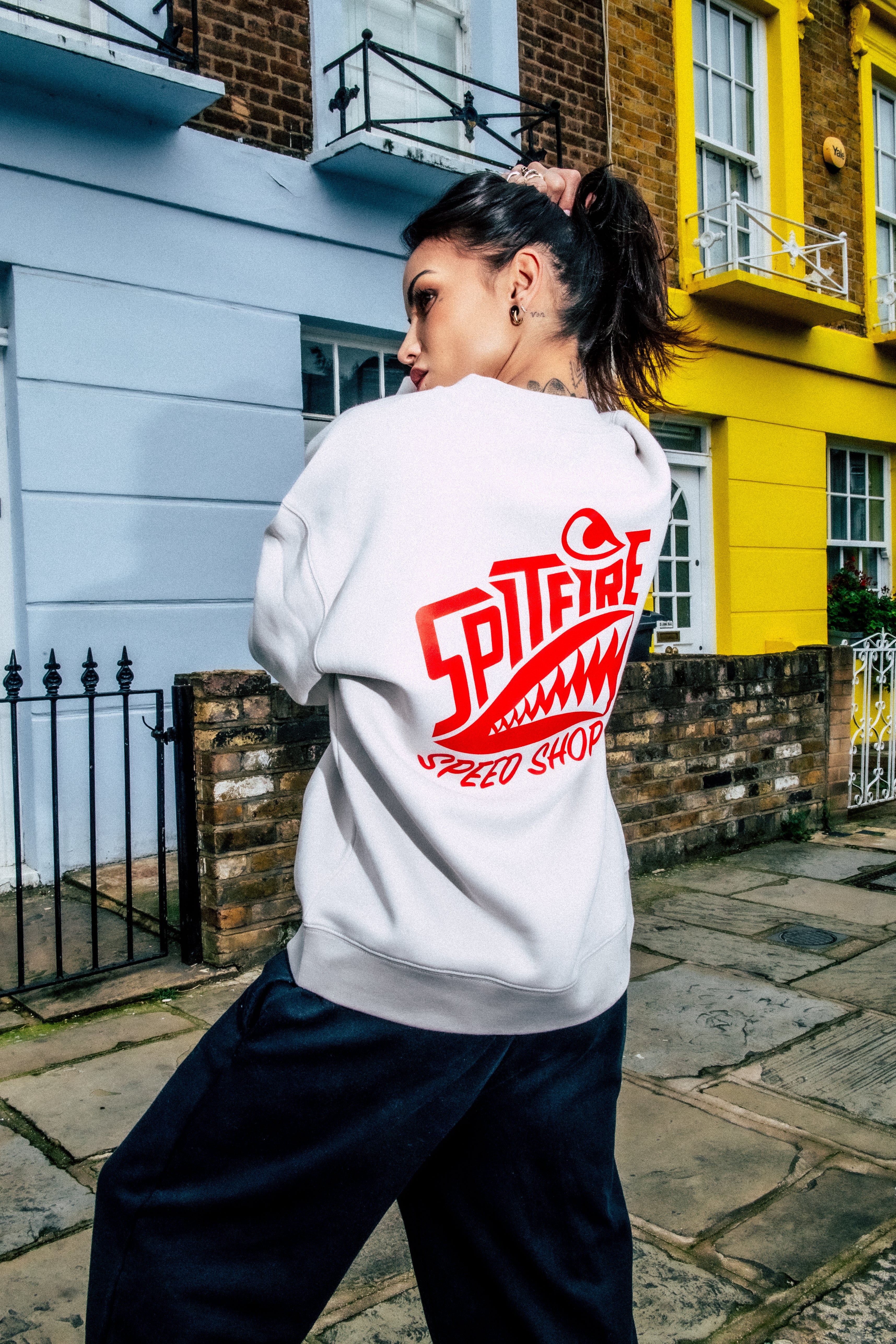 Spitfire Bone White Crew Sweatshirt With Red Logo