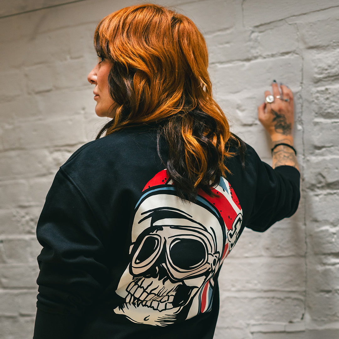 Spitfire Black Sweatshirt With Skull And Union Jack Helmet