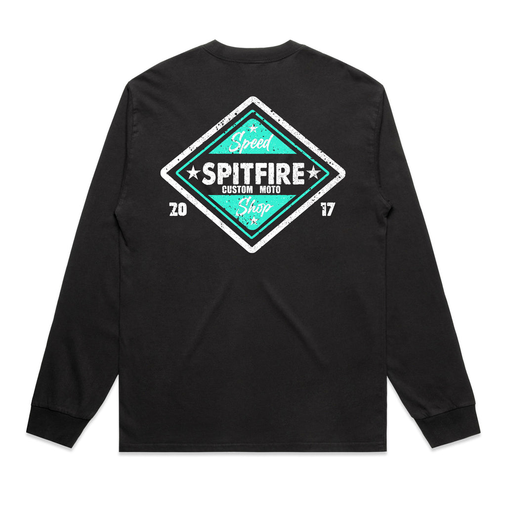 Custom Moto Turquoise - Faded Black Long Sleeve T-Shirt