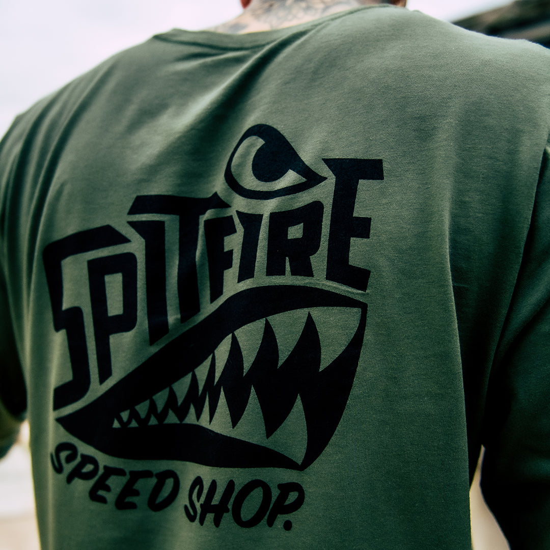 Spitfire Khaki Green Long Sleeve T-Shirt With Black Logo