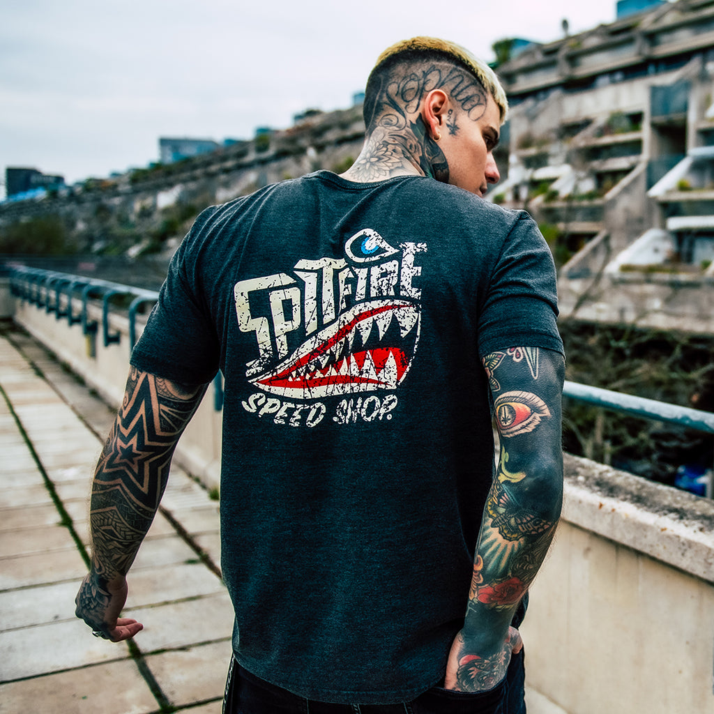 Spitfire Vintage Black Wash T-Shirt With Distressed Logo
