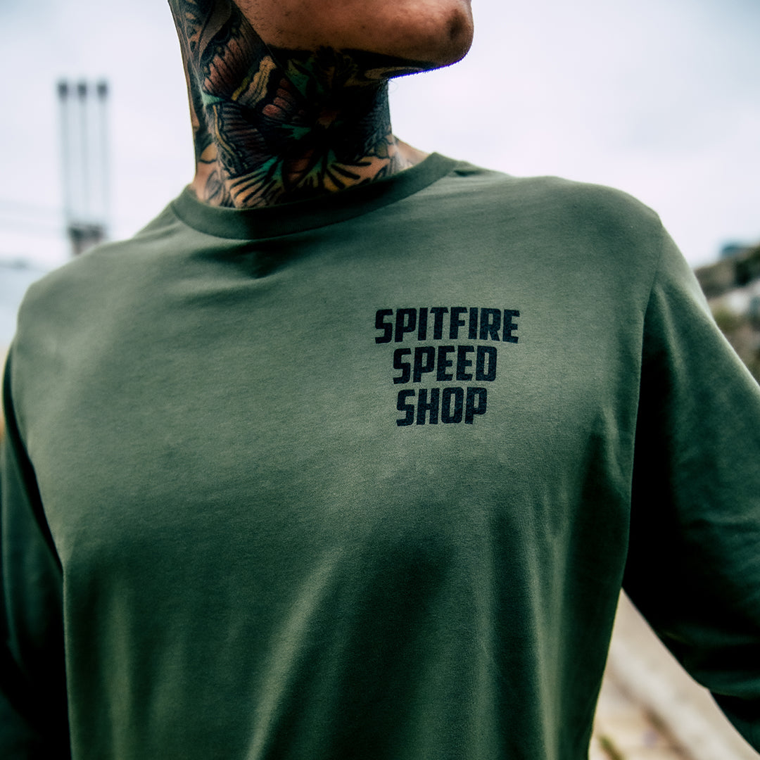 Spitfire Khaki Green Long Sleeve T-Shirt With Black Logo