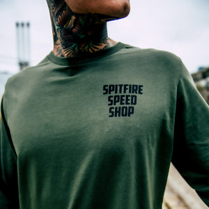 Spitfire Khaki Green Long Sleeve T-Shirt With Black Logo