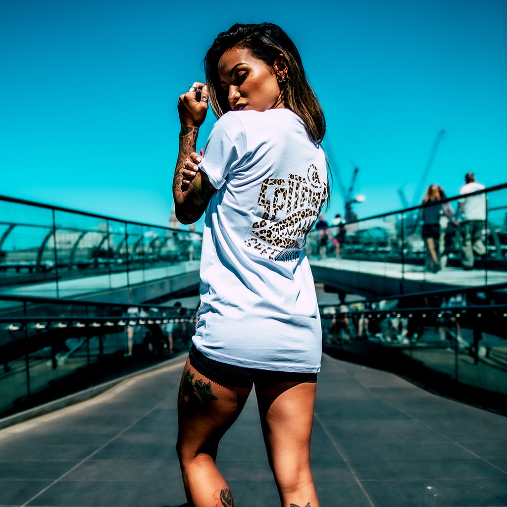 Spitfire White T-Shirt With Leopard Print Logo