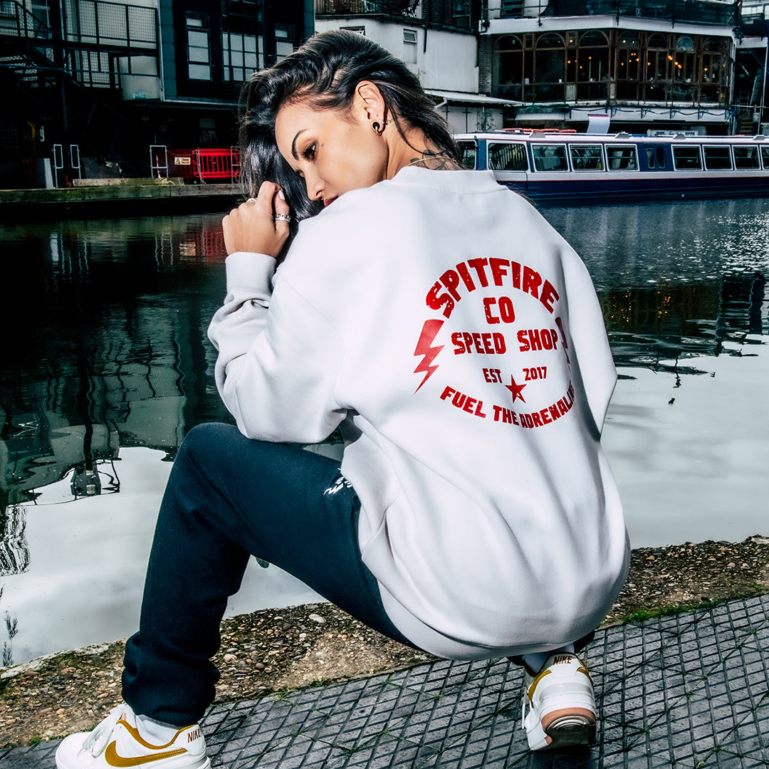 Fuel The Adrenaline Bone White Crew Sweatshirt With Red Logos