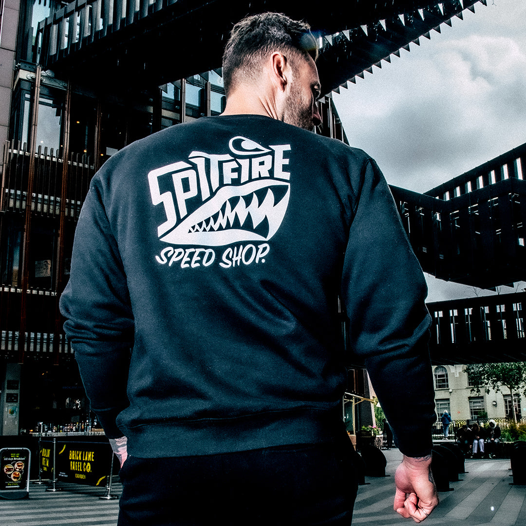 Spitfire Black Crew Sweatshirt With White Logo
