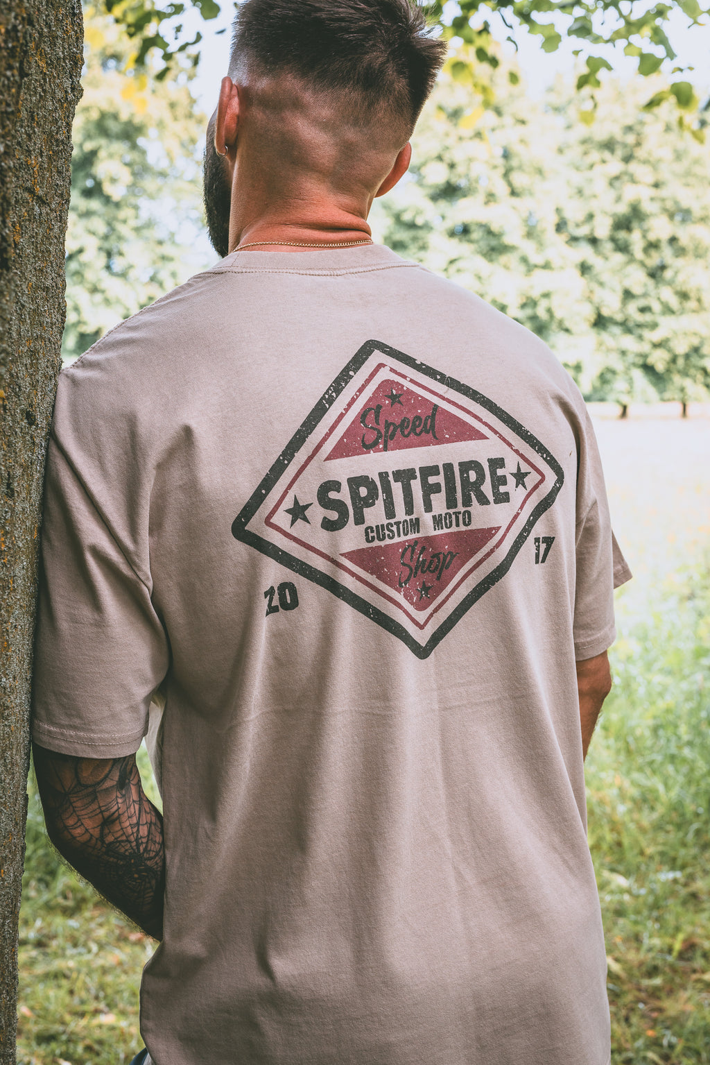 Custom Moto Burgundy - Faded Khaki Brown T-Shirt