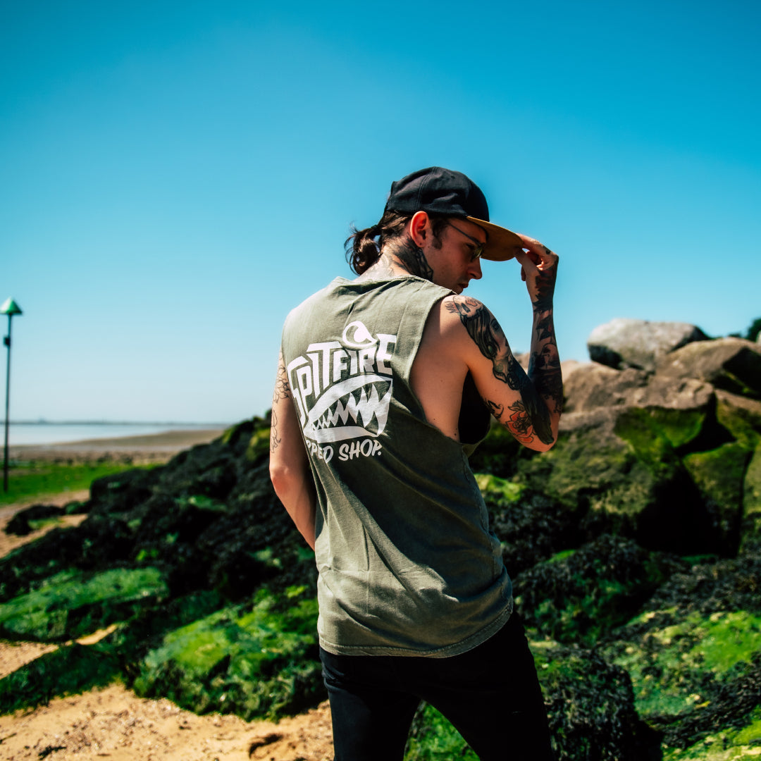 Spitfire Whitewash Vest Olive Green with White Logo – Spitfire