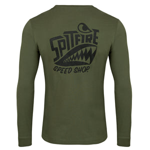 Spitfire Khaki Green Long Sleeve T-Shirt With Black Logo