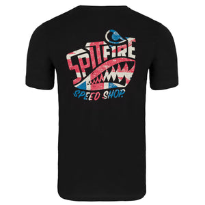 black spitfire speed shop UK Patriot T-Shirt with large colour logo on the back