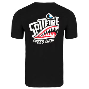  black spitfire speed shop Tom Hardy T-shirt with large full colour screen printed logo