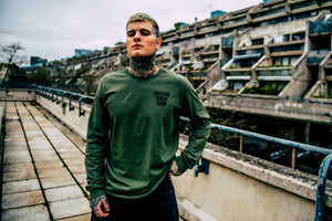 Spitfire Khaki Green Long Sleeve T-Shirt With Black Logo