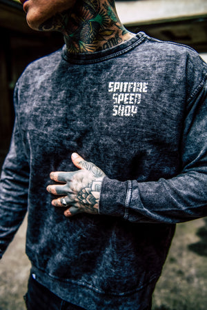 Spitfire Sweatshirt Marble Black With Distressed Logo