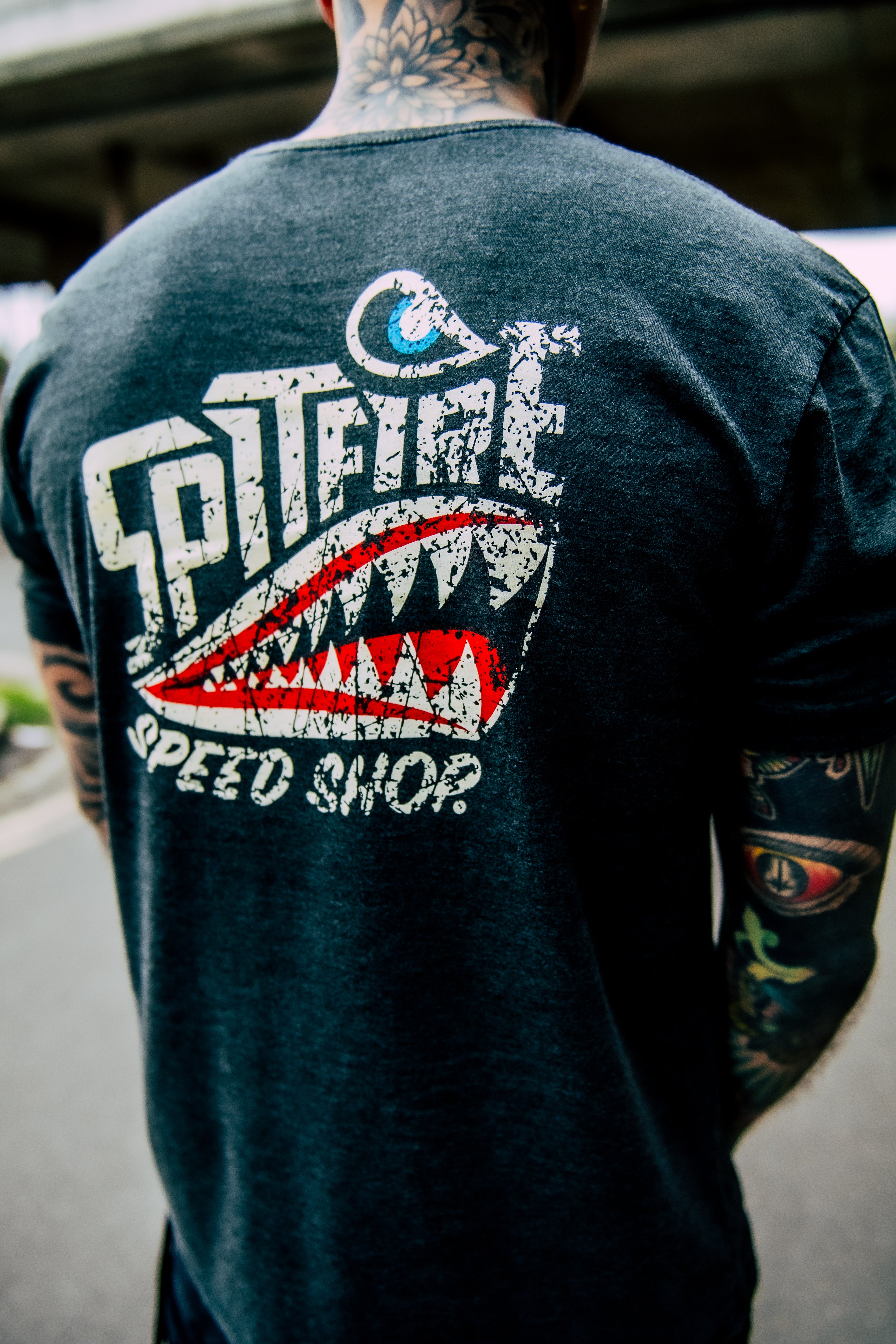 Spitfire Vintage Black Wash T-Shirt With Distressed Logo